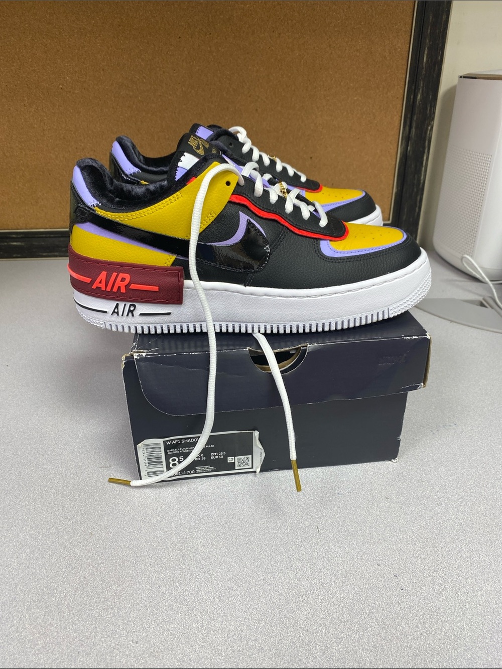 Nike Air Force 1 Shadow - Black, Yellow & Purple with Red Accents